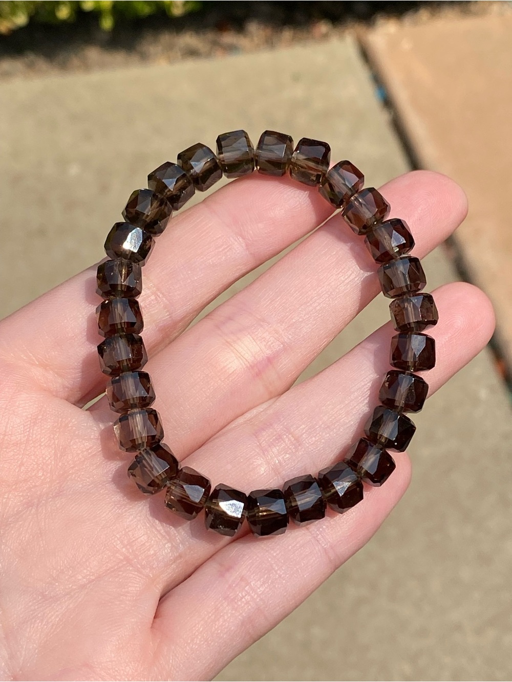 Natural Smoky Quartz Bracelet Faceted 7.9mm Stretch Beaded Bracelet